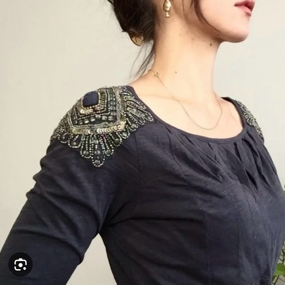 Anthropologie Tops - Anthropologie Deletta Corinthian Embellished Oatmeal Beaded Top
